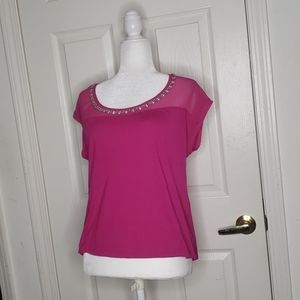 🤯3/$12 Express Pink Top Beaded Neckline Size M